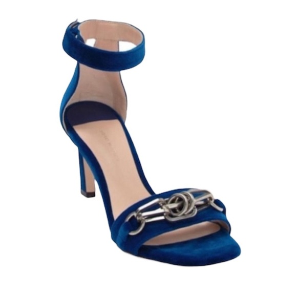Stuart Weitzman Shoes - Stuart Weitzman Womens Blue Velvet Open Toe Ankle Strap Heels Sandals Sz 7.5 NIB